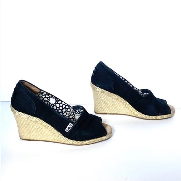 🖤TOMS Canvas Peep Toe Wedges - Picture 4 of 14